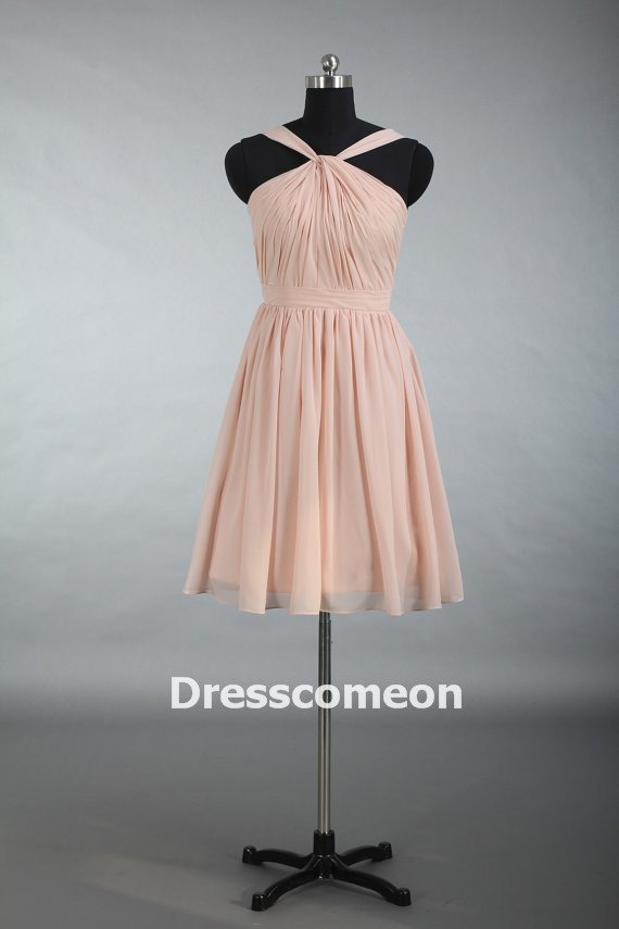 Junior Bridesmaid Dress, Knee Length Pearl Pink Cheap Chiffon Bridesmaid Dress