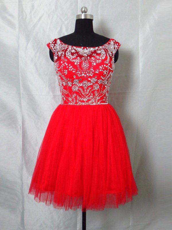 Custom Made Red Open Back V-back Beading Short Prom Dress,Cocktail Dress 2014 Homecoming Dress