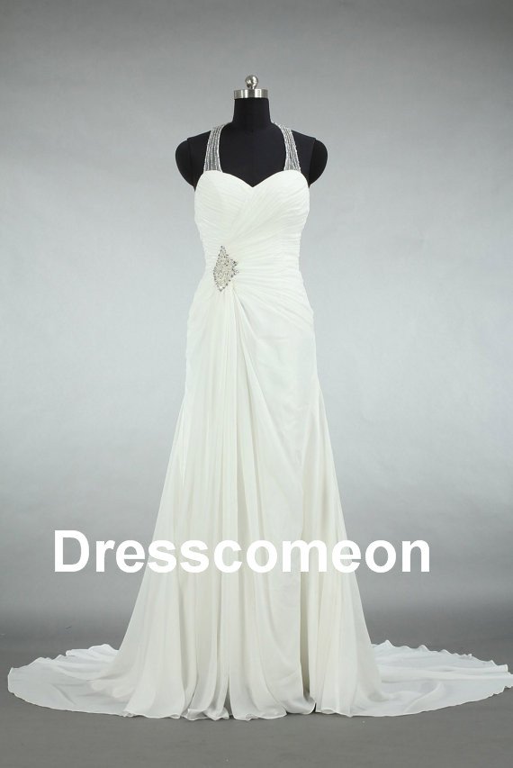Custom Made A-line Chiffon Bridal Dress,A-line Backless Floor-length Wedding Dress/Bridal Gown