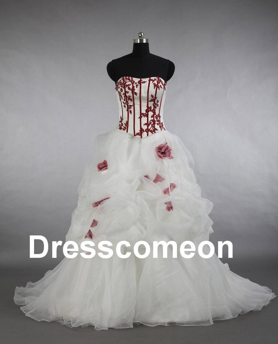 Custom Made Embroidery Wedding Dress,A-line Strapless Floor-length Wedding Dress/Bridal Gown