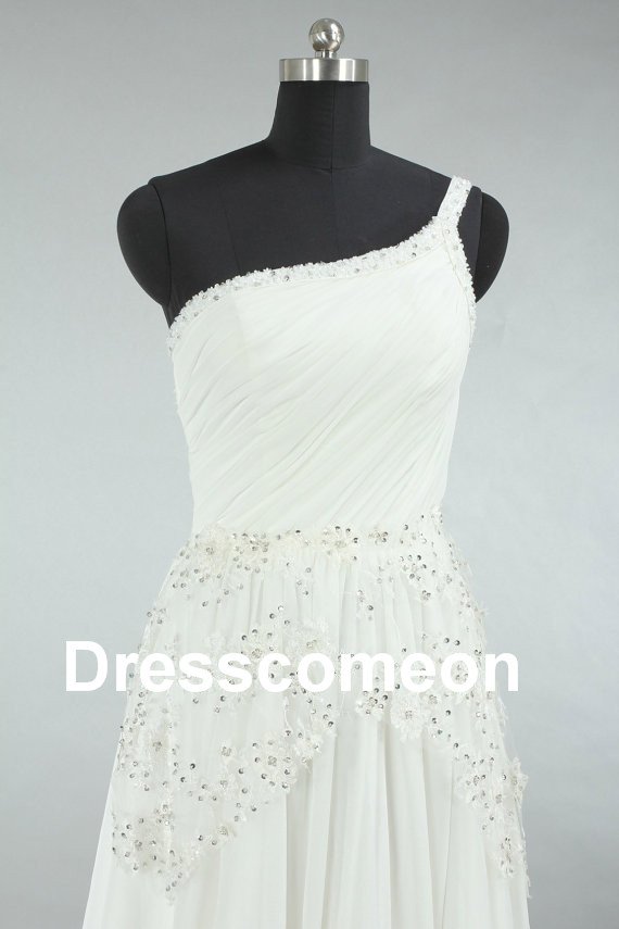 Custom Made Lace and Chiffon Wedding Dress,A-line One-shoulder Floor-length Bridal Gown