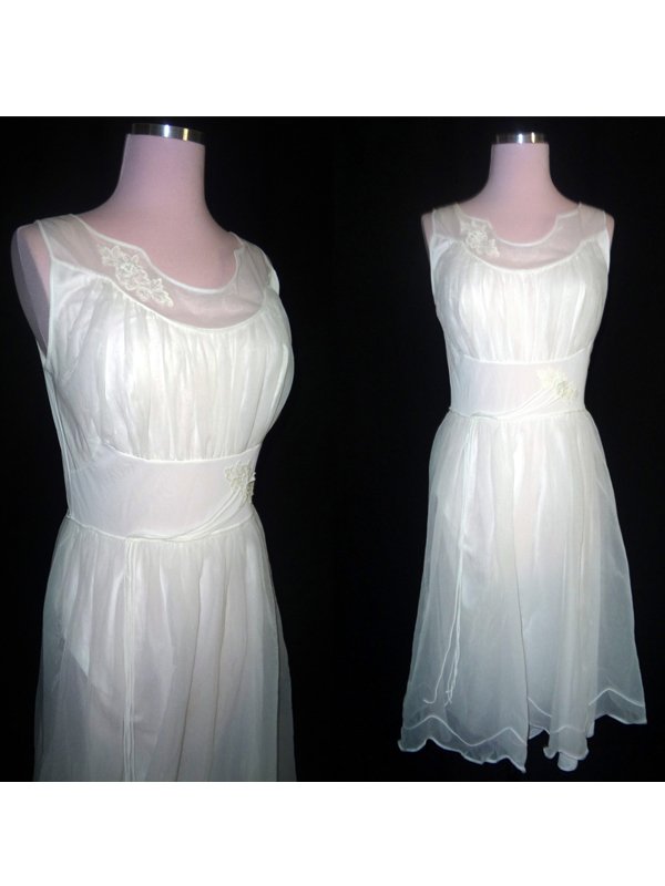 Custom Made Tea-length Scoop Organza Prom Dress, A-line Appliques Summer Wedding Gown