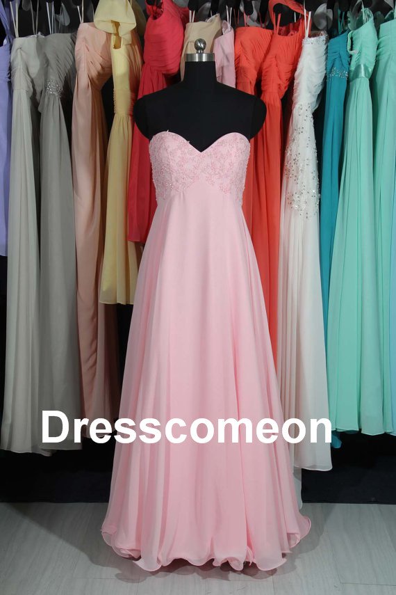 Pink Chiffon Sweetheart Long Bridesmaid Dress, Lovely Bridesmaid Dress,Prom Dress