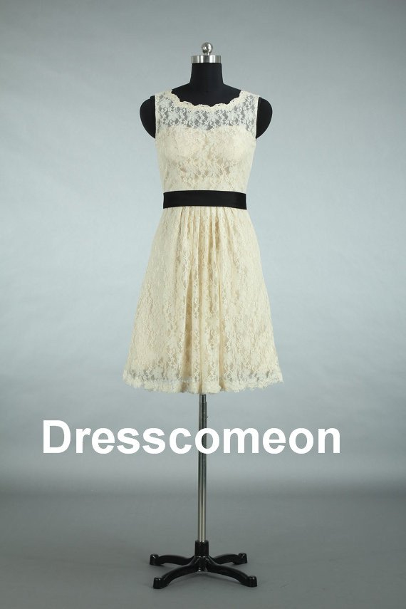 Custom Made Lace Scoop Short Bridesmaid Dress, Sleeveless Prom Dress ,Evening Dress