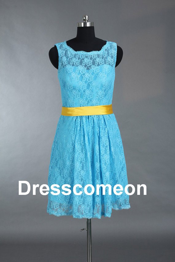 Custom Made Lace Scoop Short Bridesmaid Dress, Short Evening Dress,Prom Dress