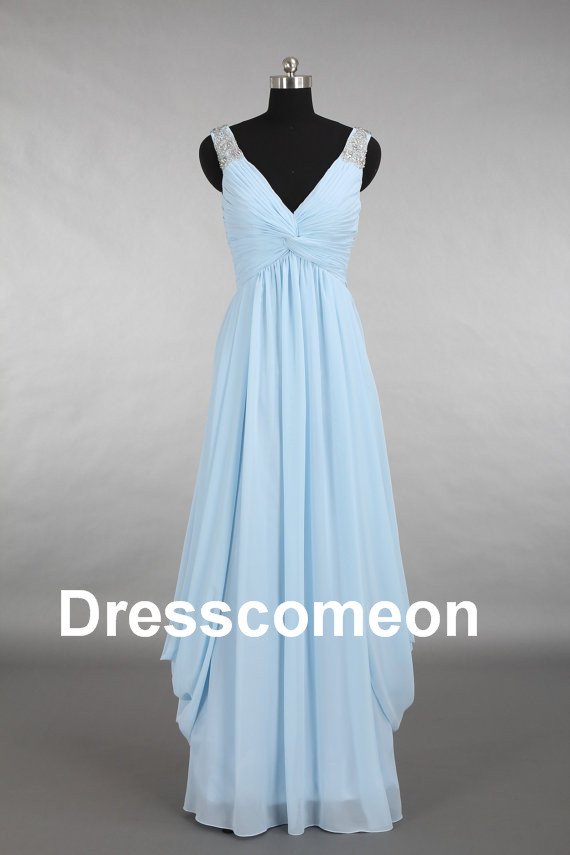 Custom Made V-neck Chiffon Beading Long Bridesmaid Dress, Party Dress,Prom Dress
