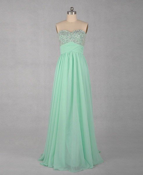 Custom Made A-line Beading Sweetheart Mint Prom Dress,Beading Homecoming Dress,Long Evening Dress