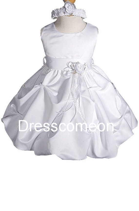 White Flower Girl Dress Communion Dress ,Satin Dress