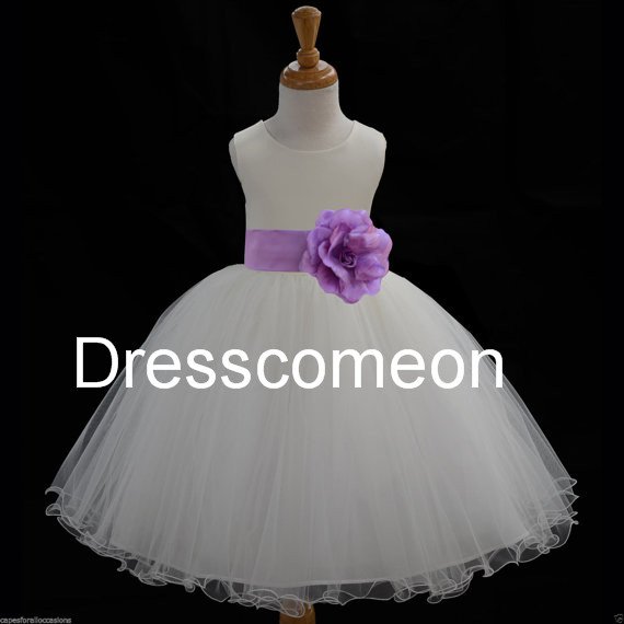 White Organza flower girl dress with sash and flower ,elegant long girl dresses