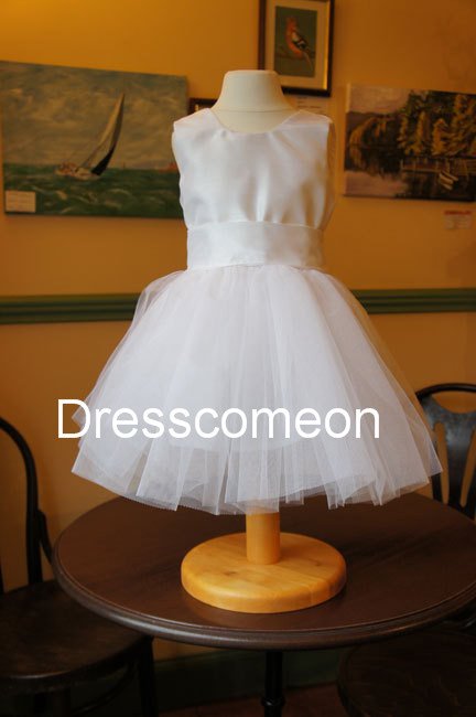 Simple Scoop Long Graduation Pageant Dress and Satin ,Tulle Flower Girl Dresses