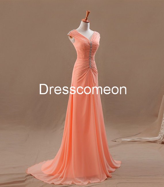 Custom Made A-line V-neck Long Prom Dress, Elegant Homecoming Dress