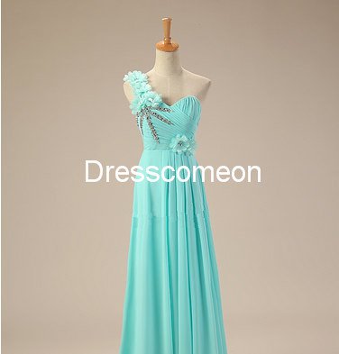 Custom Made A-line One-shoulder Flowers Long Homecoming Dress, Beading Prom Dress