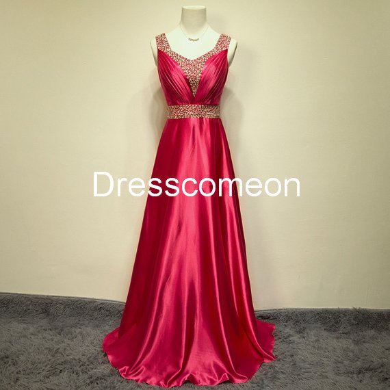 Sexy A-line Straps v-back Red Elastic Satin Homecoming Dress, Beading Belt Evening Dress