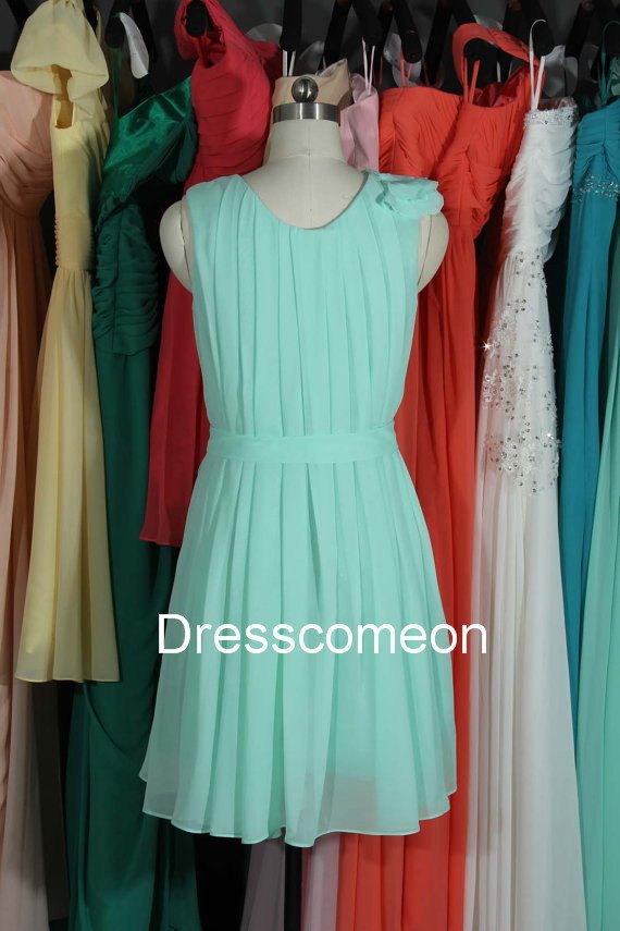 Short Scoop Chiffon Bridesmaid Dress,Short Summer Dress