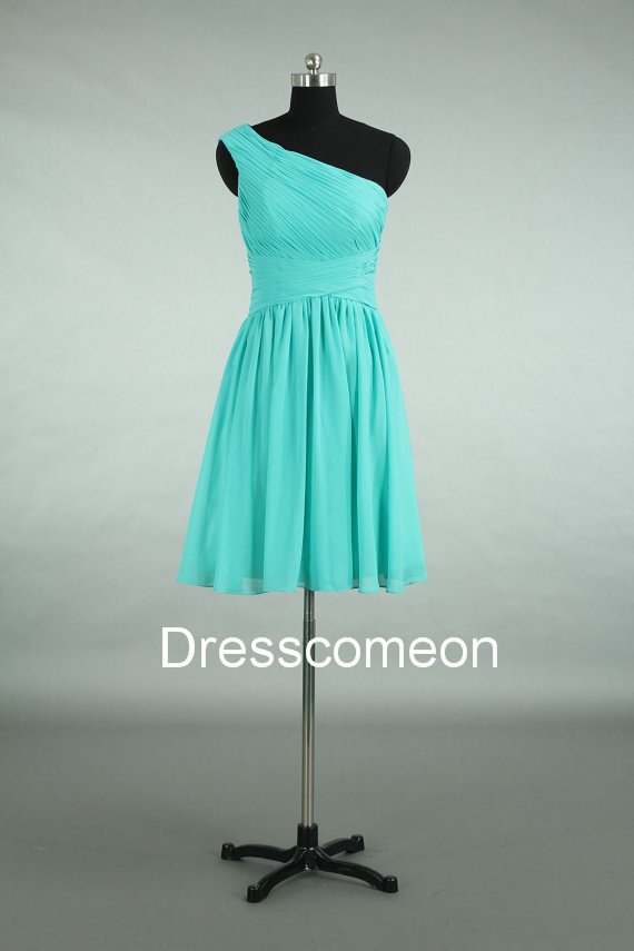 Short One-shoulder Green Chiffon Bridesmaid Dress,Short Summer Dress