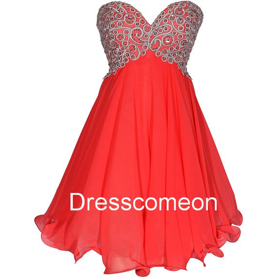 Sexy A-line Empire Sweetheart Lace-up Red Homecoming Dress, Short Embroidery Evening Dress