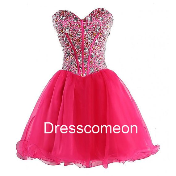 Sexy A-line Sweetheart Lace-up Red Organza Homecoming Dress, Short Beading Evening Dress
