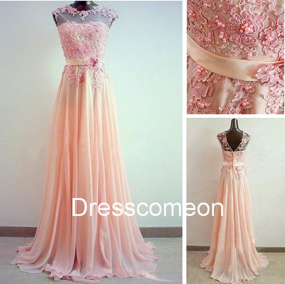 Noble A-line Scoop v-back Appliques Long Homecoming Dress, Beading Evening Dress