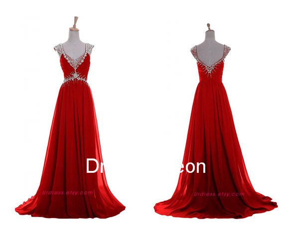 Elegant A-line V-neck Elastic Satin Long Homecoming Dress, Long Beading Evening Dress