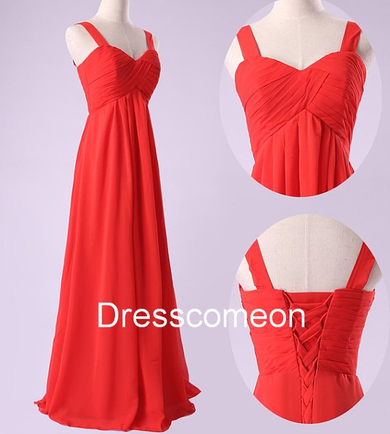 Elegant A-line Straps Chiffon Long Homecoming Dress, Long Bridesmaid Dress