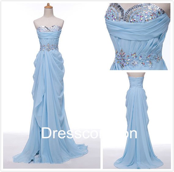 Noble A-line Sweetheart Beading Chiffon Long Homecoming Dress, Long Evening Dress
