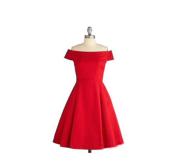 Red A-line Knee-length Off-shoulder Short Homecoming Dress, Short Evening Dress