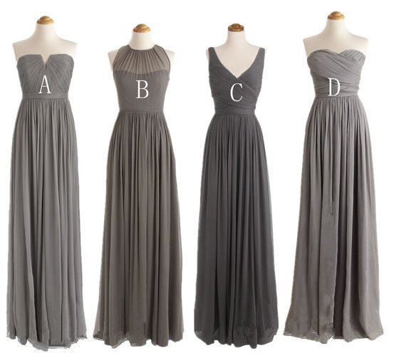 Custom Made Gray Chiffon Cheap Long Bridesmaid Dress, Graduation Dress,Simple Prom Dress