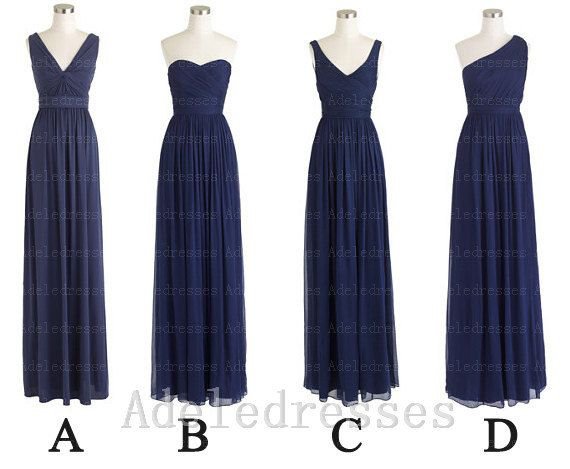 Custom Made Light Blue Bridesmaid Dress,Navy Blue Chiffon Cheap Long Bridesmaid Dress