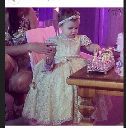 A Line Short Sleeves Ivory Lace Beaded Long Flower Girl Dress Kids Birthday Party Dress