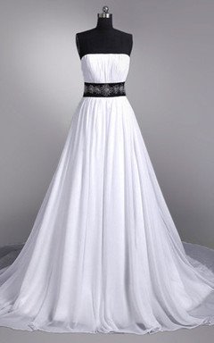 Strapless White Chiffon Back Belt Beach Wedding Dress,Hot Sales Cheap Bridal Wedding Gown