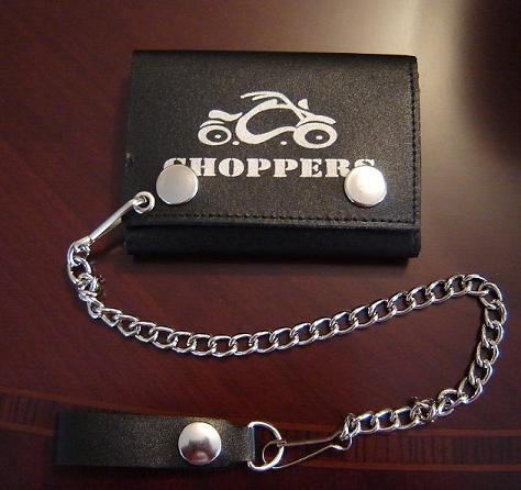 Black Leather Choppers Bike Tri Fold Chain Wallet