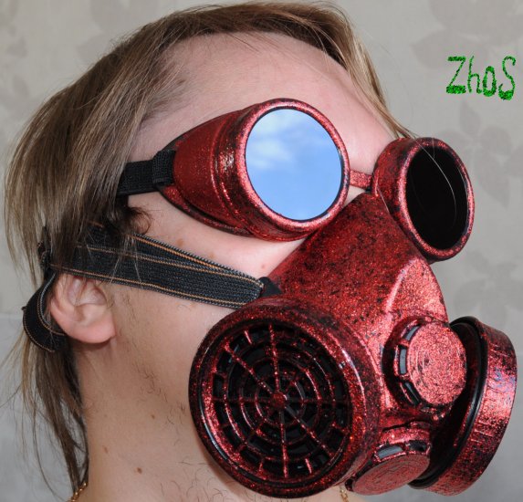 Red Sheen Cyber Mask Cyber Goth Respirator Gas Mask And Steampunk Cyber