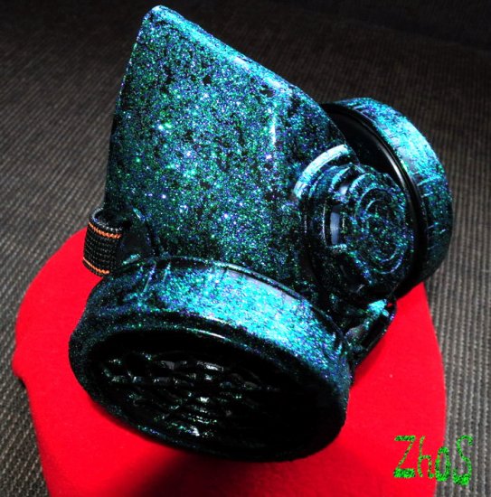 Black Cyber Mask Cyber Goth Respirator Gas Mask Sheen Dark Green