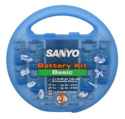 Sanyo Recharger Kit 4 x NiMH AA R6 and D C Type Adaptors