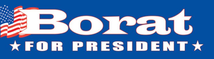 BORAT FOR PRESIDENT BUMPER STICKER FOR MAKE BENEFIT USA