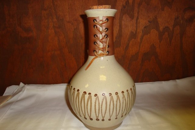 CONTEMPORARY ART POTTERY WATER JUG W/CORK ARTIST SIGNED
