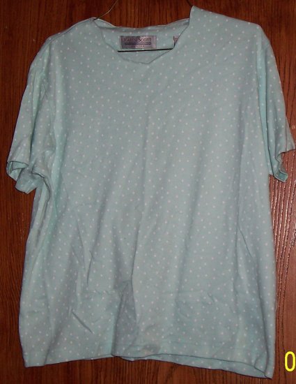 Bluesh green shirt with white poka dots SZ M Petite
