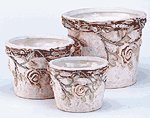 3 PC POTTERY ROSES POTS SET