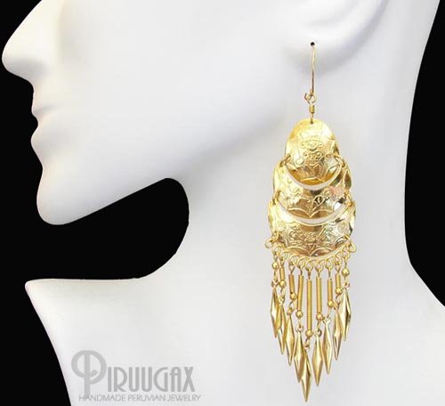 INCA GODDESS Rich 18K Gold plated Chandelier Earrings
