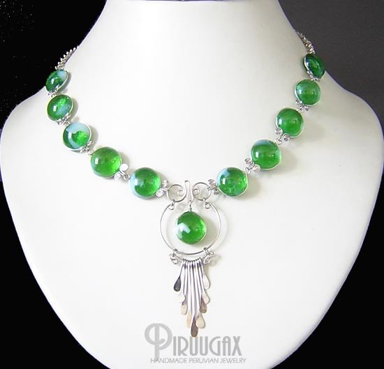 IMPERIAL SPLENDORS Silver EMERALD GREEN Murano Glass Necklace