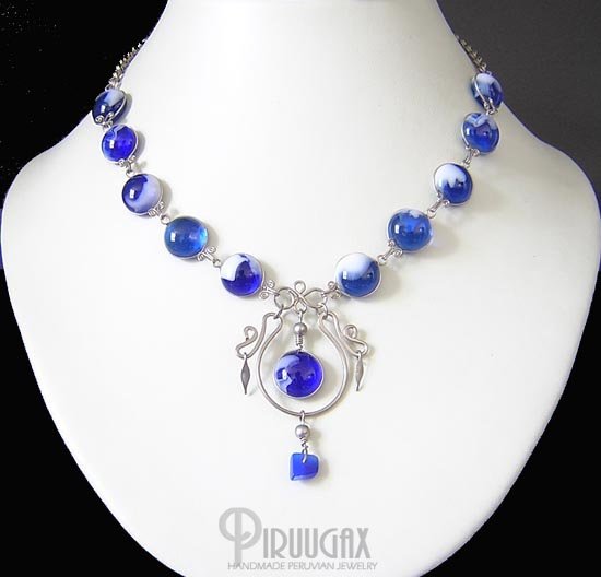 NIGHT STAR Silver SAPPHIRE BLUE Murano Glass Necklace