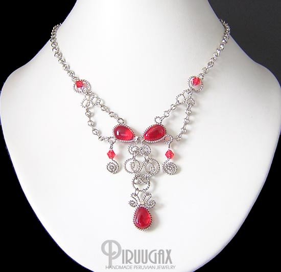 INDIAN PASSION Silver RUBY RED Murano Glass Necklace