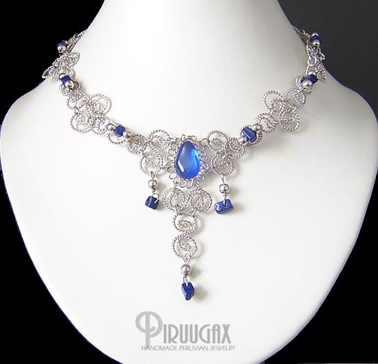 MOONLIGHT Silver SAPPHIRE BLUE Murano Glass Necklace