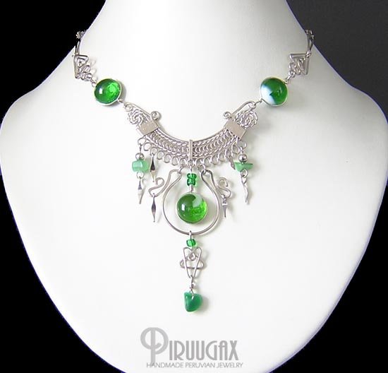 FERTILE VALLEY Silver EMERALD GREEN Murano Glass Necklace