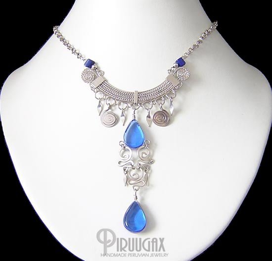 HEAVEN Silver SAPPHIRE BLUE Murano Glass Necklace