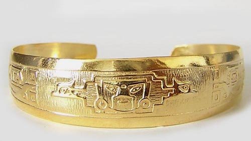 MIGHTY INCA Rich 18K Gold plated Embossed Bracelet Cuff