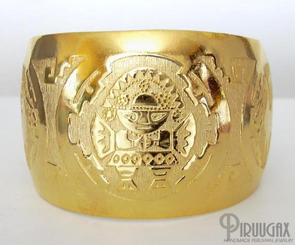 INCA SUN GOD Rich 18K Gold plated Embossed Bracelet Cuff