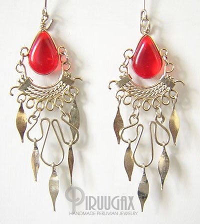 RUBY RED Gorgeous Silver Lucite beads Chandelier Earrings