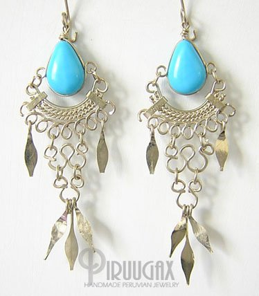 TURQUOISE Gorgeous Silver Lucite beads Chandelier Earrings