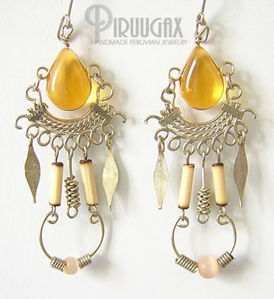 HONEY AMBER Gorgeous Silver Lucite beads Chandelier Earrings